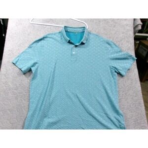 Jos A Bank Mens Large Teal Diamond Pattern Short Sleeve Polo Shirt Golf Casual